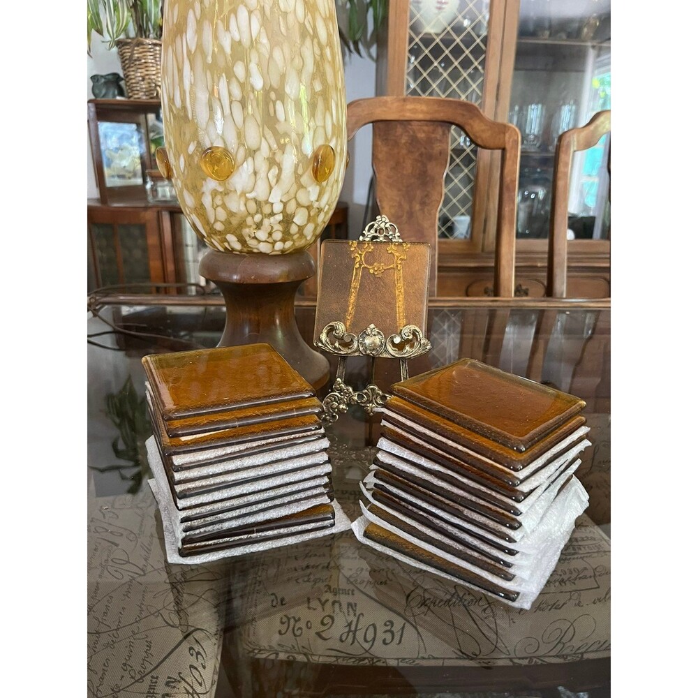 Amber/Irridecent Glass Bubble Tiles Vintage